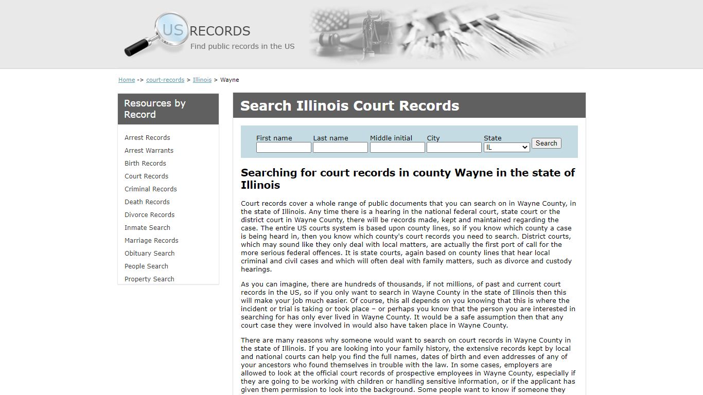 Search Court Records Wayne Illinois | US Records